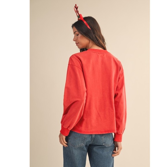"The Paige" Christmas Plaid Bow Embroidered Slit Sweatshirt - Picture 4 of 4